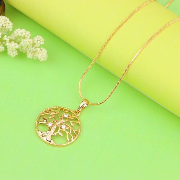 "Elegant Tree of Life Rose Gold Pendant with Crystal Accents, XPPT1197 - Picture 5 of 13